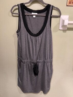 LOFT Grey Sundress with Black Neck and Waist Trim